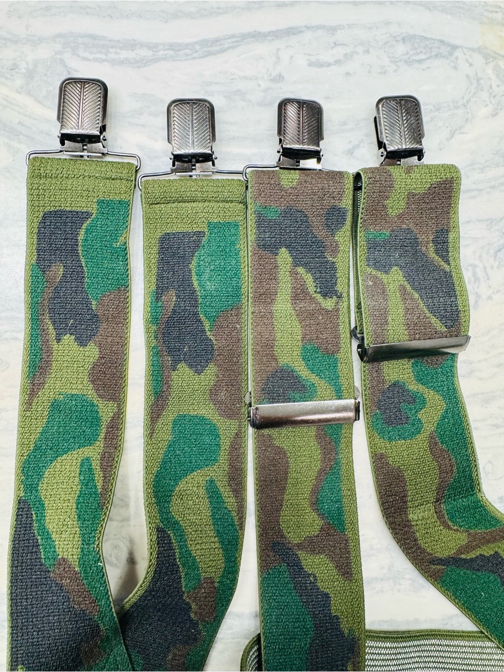 Camouflage clip Suspenders for Men - Green Camo adjustable 2” wide - Picture 5 of 8